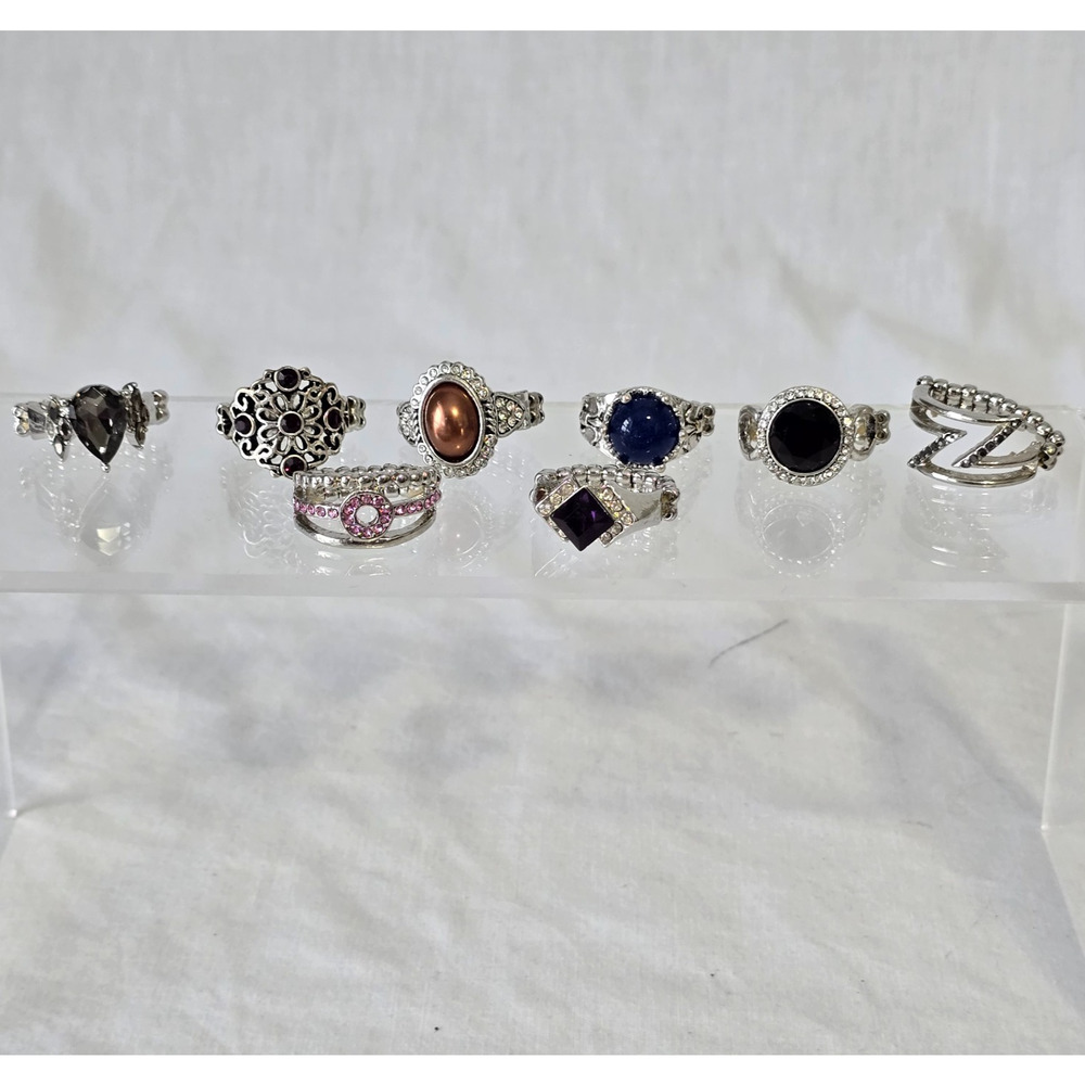 Fashion Flex Stretch Gemstone Rings 8 Piece Bundle Deal Women's 8 to 9